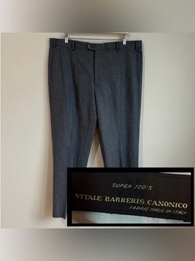 Zanella Super 120’s Dress Pants Mens 40 Gray Wool Vitale Barberis Canonico Saks